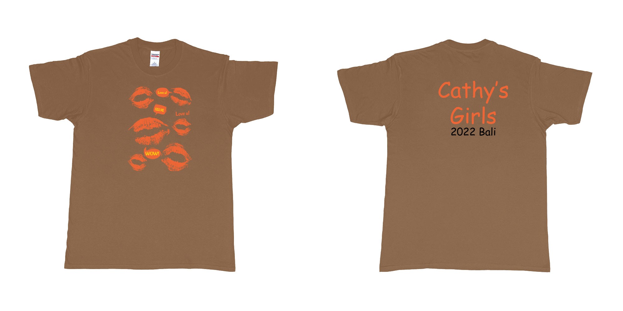 Custom tshirt design  in fabric color chestnut choice your own text made in Bali by The Pirate Way