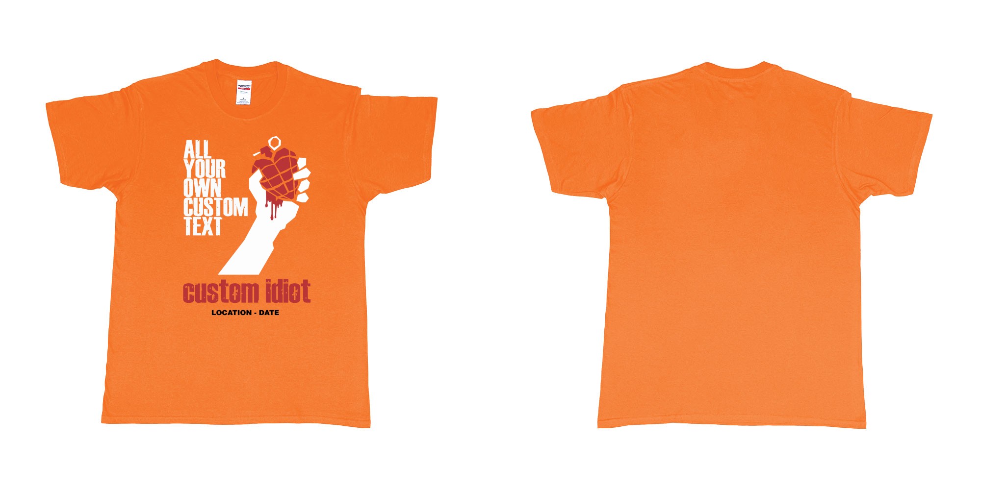 Custom tshirt design  in fabric color orange choice your own text made in Bali by The Pirate Way