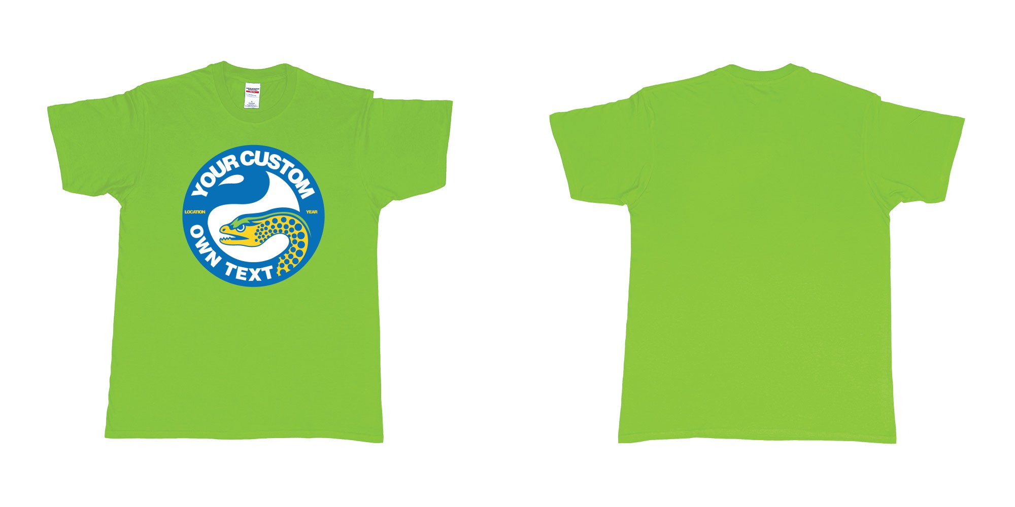 Custom tshirt design  in fabric color lime choice your own text made in Bali by The Pirate Way
