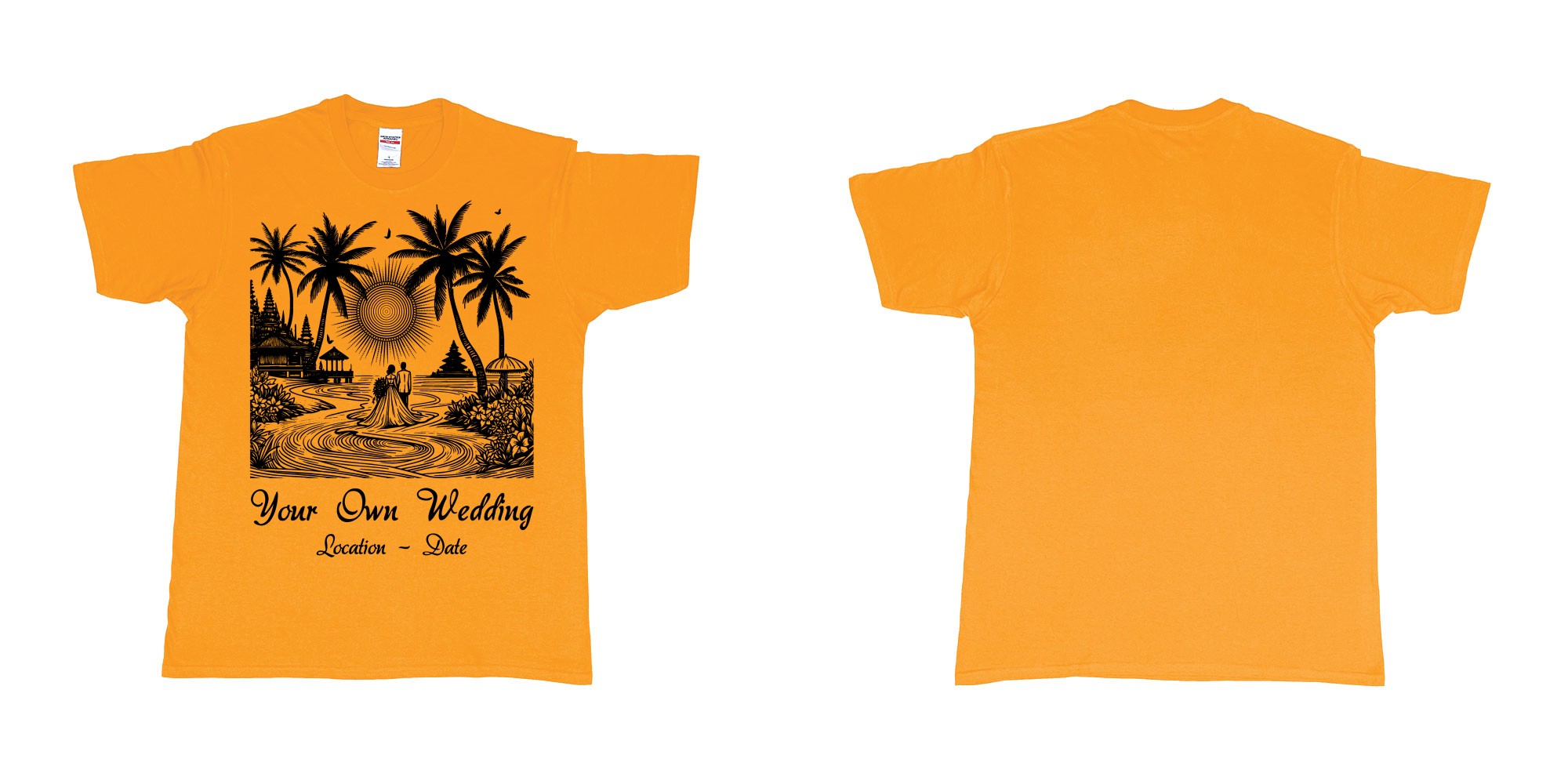 Custom tshirt design  in fabric color gold choice your own text made in Bali by The Pirate Way