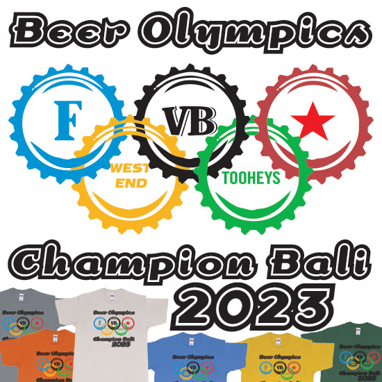 Beer Olympics Champion Bali Custom T-shirt with all the famous beers brands