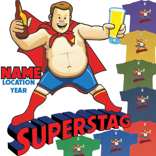 Custom tshirt design Superman Stag Party in Bali with beers and booze choice your own printing text made in Bali
