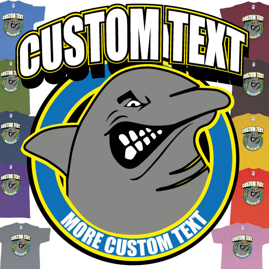 Custom tshirt design Angry Shark Cartoon Logo Custom Text Tshirt Printing choice your own printing text made in Bali