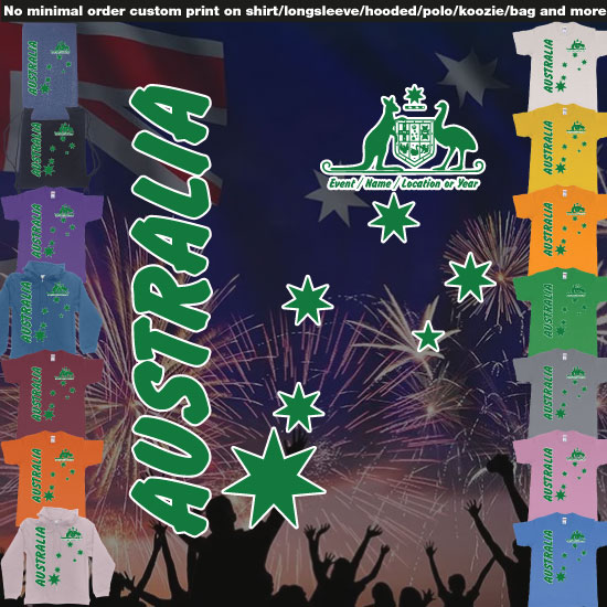 Custom tshirt design Australia Day Vintage Green White Gold choice your own printing text made in Bali