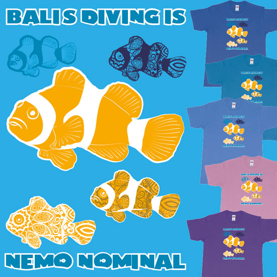 Custom tshirt design Bali Diving is Nemo nominal choice your own printing text made in Bali