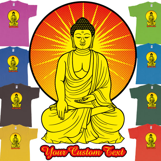 Custom tshirt design Buddha Sitting Sunset Light Custom Text Yoga choice your own printing text made in Bali
