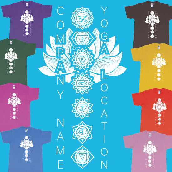 Custom tshirt design Chakras Single Color Yoga hindi symbols for custom tshirt printing choice your own printing text made in Bali