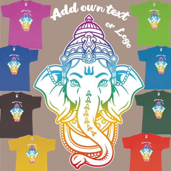 Custom tshirt design Rainbow Ganesha   Custom Teeshirt Print choice your own printing text made in Bali