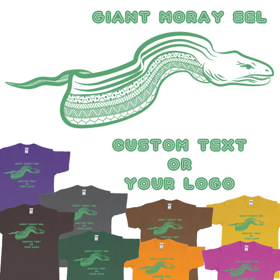 Custom tshirt design Giant Moray Eel Tribal Custom Screen Printed Text or Logo choice your own printing text made in Bali