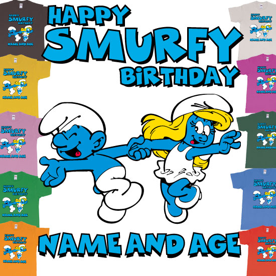 Custom tshirt design Happy Smurfy Birthday Custom Age, Name and Location Bali T shirt Printing choice your own printing text made in Bali