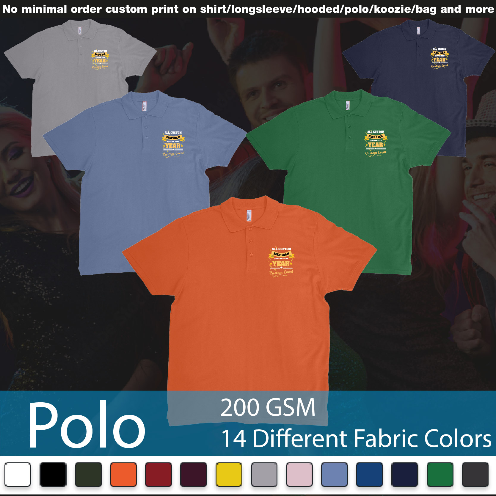 Keep Calm Event Party Birthday Bash Custom Design Text Polo Shirts Samples On Demand Printing Bali