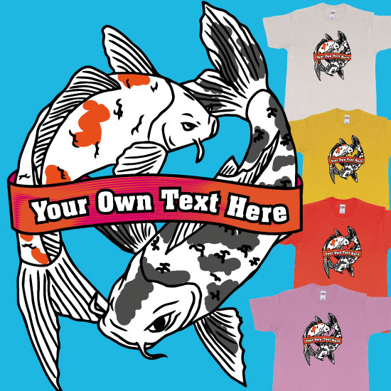 Custom tshirt design Koi Swimming in Yin and Yang Pattern with Customizable Banner for Personalized Text Print choice your own printing text made in Bali