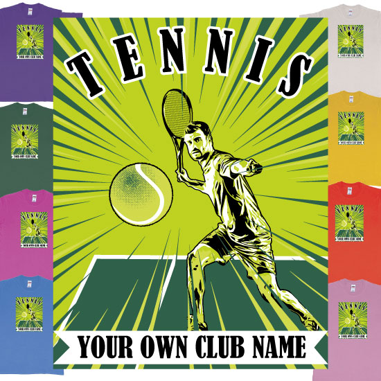 Custom tshirt design Manga Ace Tennis player with speed lines and own Customizable Club Name Print Bali choice your own printing text made in Bali