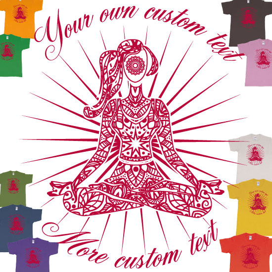 Custom tshirt design Meditation Mandala Body and Chakra Mind Custom Yoga studio tshirt Bali choice your own printing text made in Bali