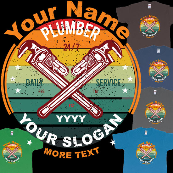 Custom tshirt design Plumber Plumbing Wrenches Circle Design choice your own printing text made in Bali