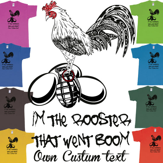 Custom tshirt design Rooster Zodiac Egg Handgrenade Tribal Custom Teeshirt Bali choice your own printing text made in Bali