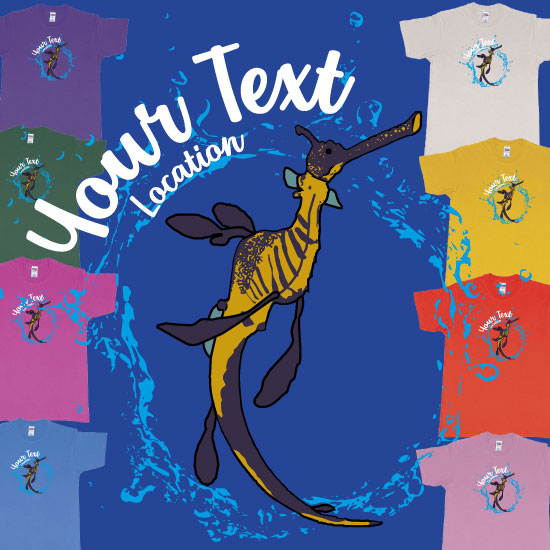 Custom tshirt design Seadragon Dancing Bubbles Diving Indonesia choice your own printing text made in Bali