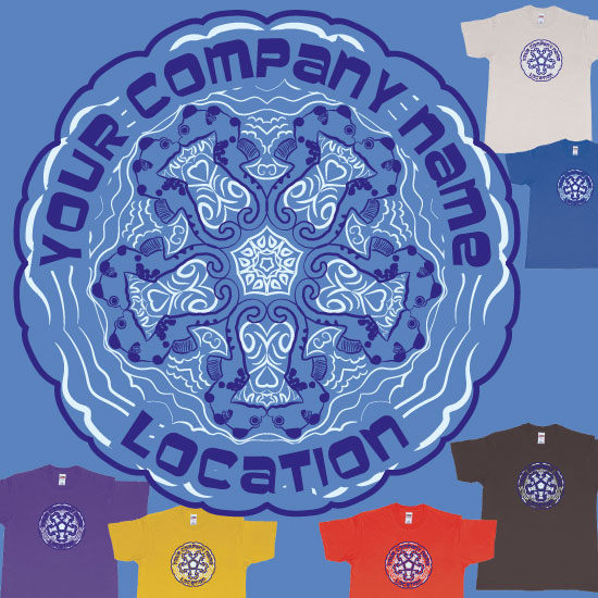 Custom tshirt design Seahorses Kissing Mandala Your Own Diveshop Name and Location personalized Screen Printing Bali choice your own printing text made in Bali