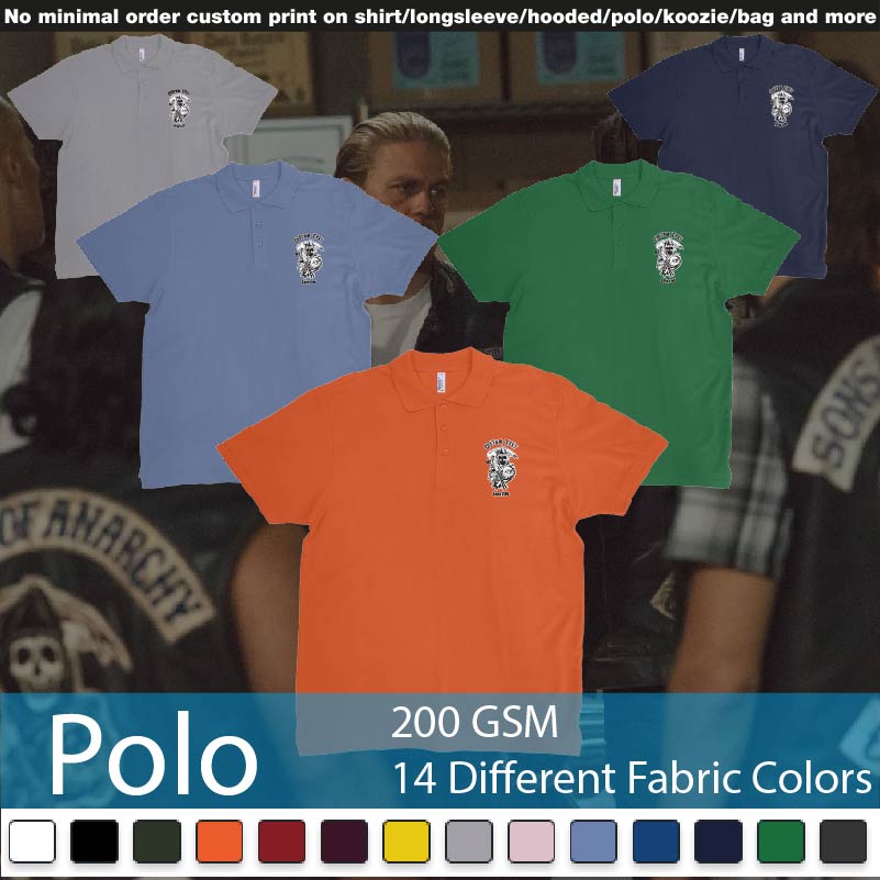 Son Of Anarchy Logo Custom Text Polo Shirts Samples On Demand Printing Bali