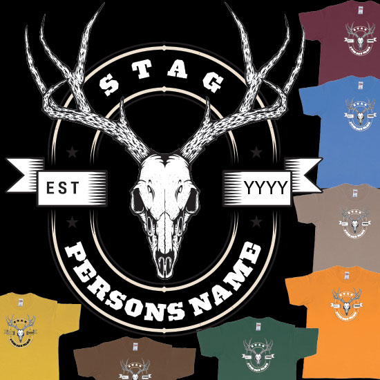 Custom tshirt design Dead Stags Head in a Beer Label Style choice your own printing text made in Bali