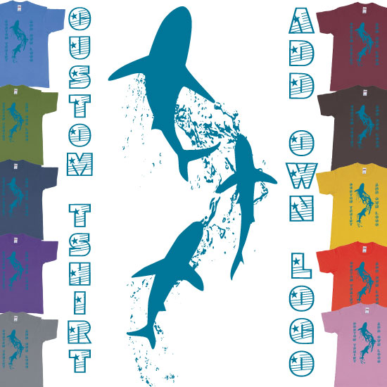 Custom tshirt design Three Shark Siluetts Scuba Diving Teeshirt choice your own printing text made in Bali