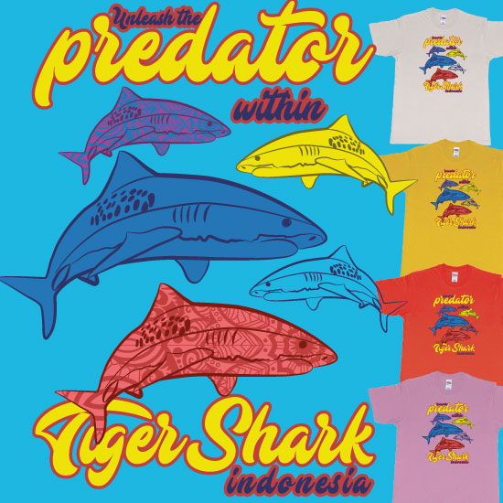 Custom tshirt design Tiger Shark Unleash the predator within Indonesia Diving choice your own printing text made in Bali