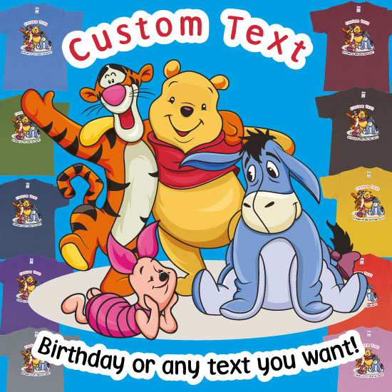 Custom tshirt design Winnie The Pooh And Friends Custom Birthday Tshirt Print Bali choice your own printing text made in Bali
