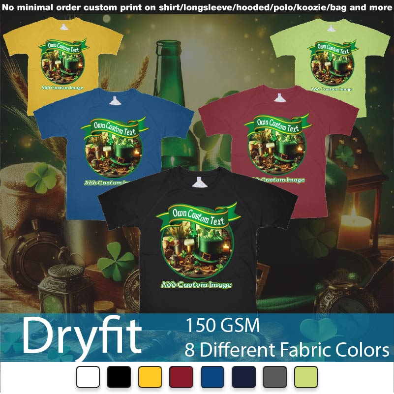 St Patricks Day Four Leaf Clover Custom Printing Dryfit Tshirt Samples