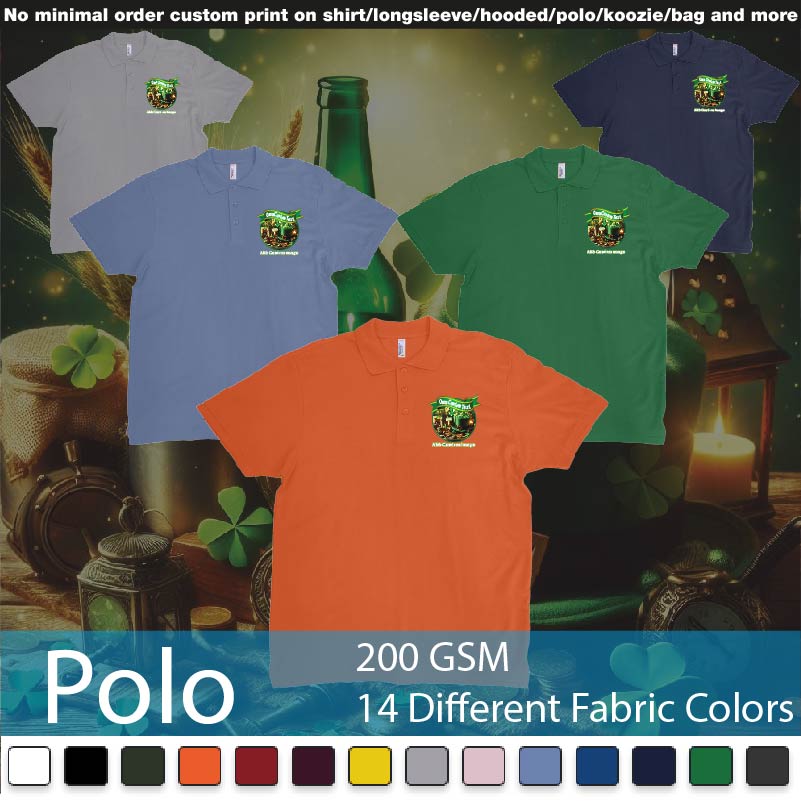 St Patricks Day Four Leaf Clover Custom Printing Polo Shirts Samples