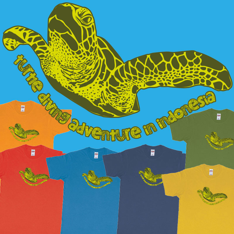 Custom tshirt design Turtle Diving Adventure in Indonesia choice your own printing text made in Bali