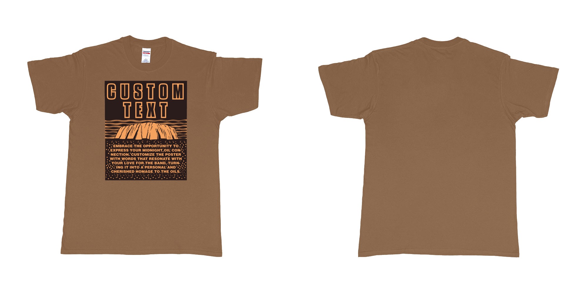 Custom tshirt design  in fabric color chestnut choice your own text made in Bali by The Pirate Way