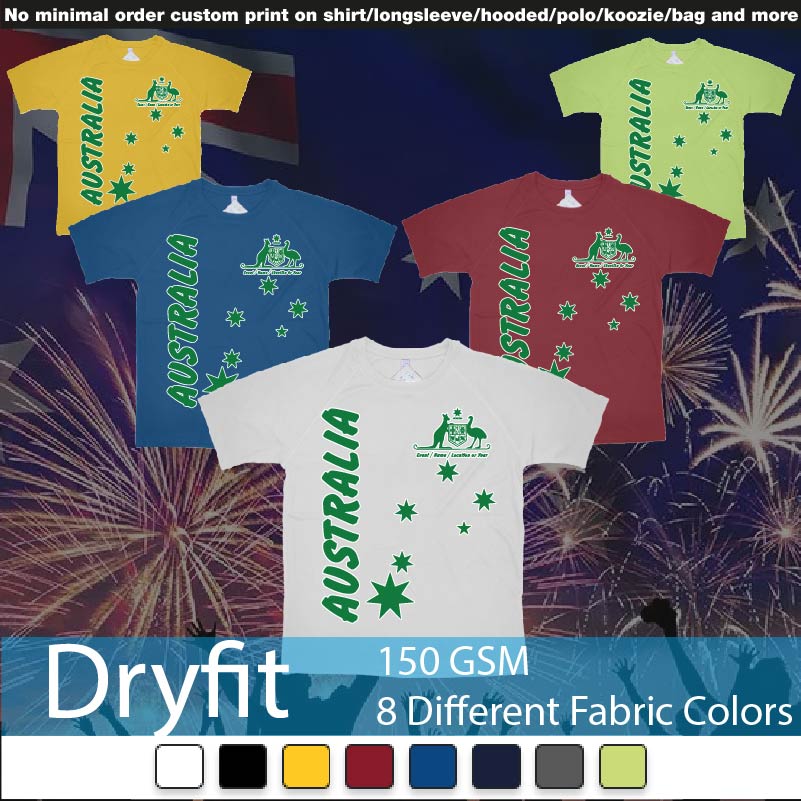 Australia Day Vintage Green White Gold Dryfit Tshirts Samples On Demand Printing Bali