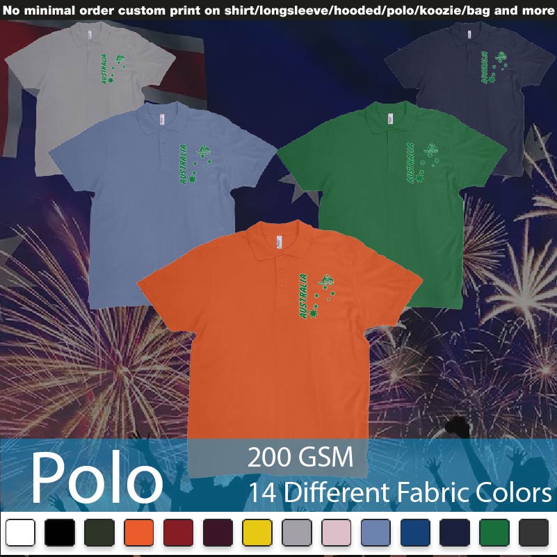 Australia Day Vintage Green White Gold Polo Shirts Samples On Demand Printing Bali