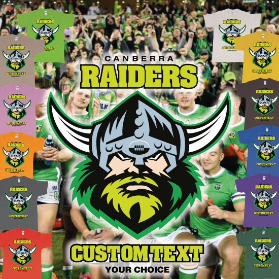 Custom tshirt design Canberra Raiders NRL Logo Own Printed Tshirt custom Text Near You choice your own printing text made in Bali