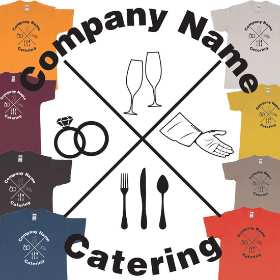 Custom tshirt design Catering 4 icons wedding rings glasses helping hand cutlery choice your own printing text made in Bali