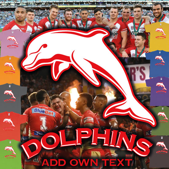 Custom tshirt design Dolphins Australian National Rugby League Custom Tshirt Printing choice your own printing text made in Bali