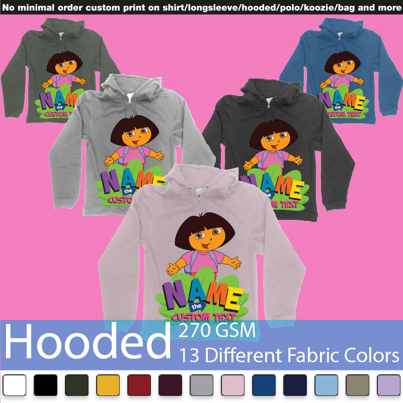 Dora The Explorer Giving Hug Custom Name And Text Design Hooded Samples On Demand Printing Bali