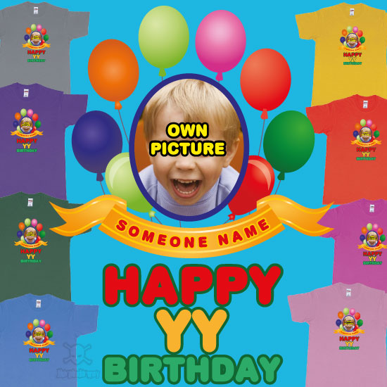 Custom tshirt design Happy Birthday Balloon Confetti Custom Name Year T shirt Printing Bali choice your own printing text made in Bali