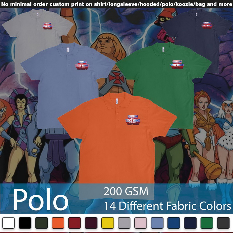 He Man Masters Of The Universe Custom Text Polo Shirts Samples On Demand Printing Bali