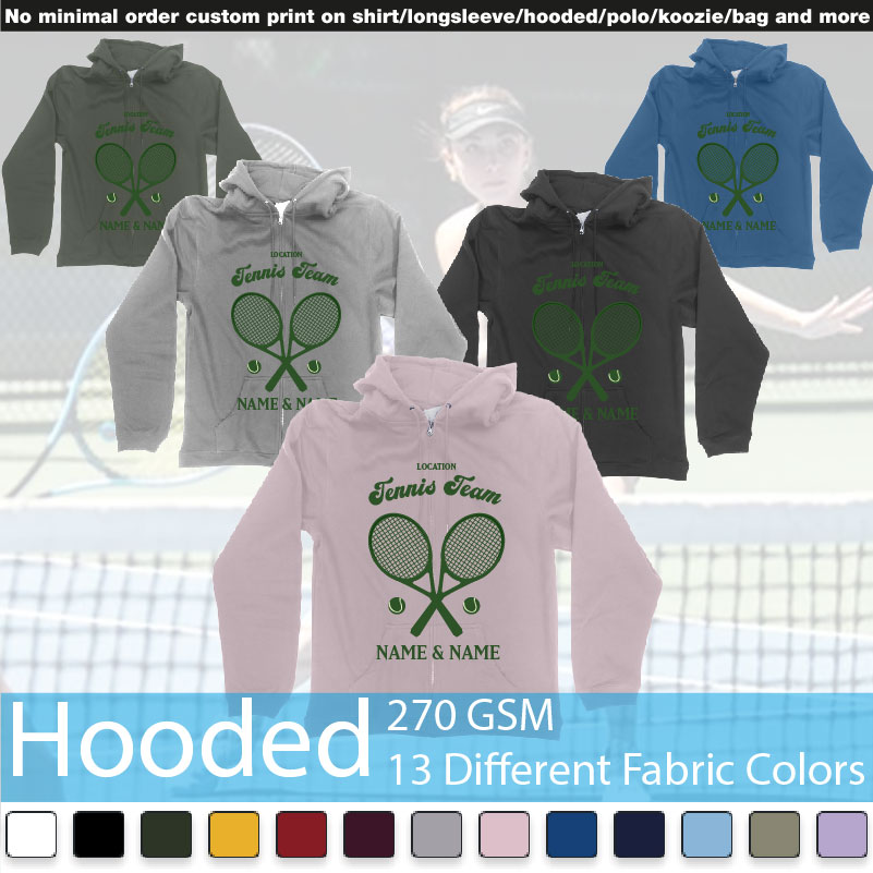 Tennis Team Club  Logo Design Custom Names Hooded Samples On Demand Printing Bali