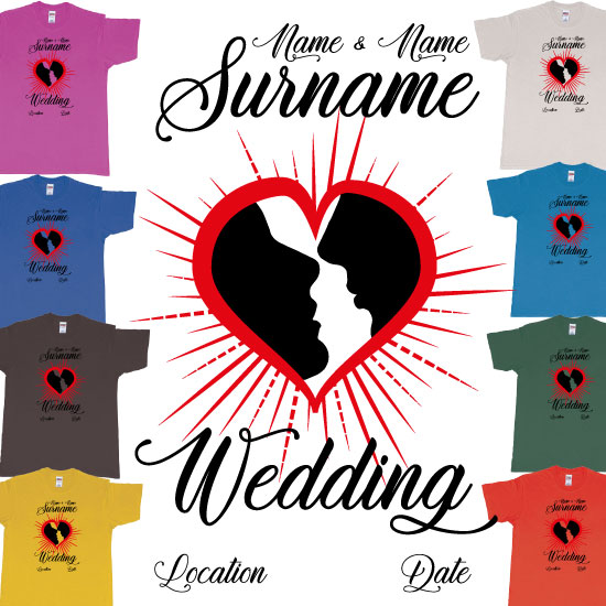 Custom tshirt design Wedding Heart Kiss Custom Names Surname Location Date Bali Tshirt Printing choice your own printing text made in Bali