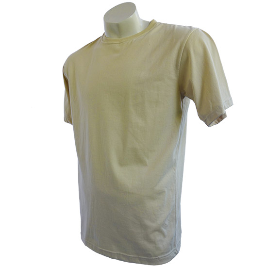 (T01S) T-shirt Standard in Fabric Color (2004) Sand in (210 GSM, 100% Cotton) Fabric ColorsStandard fabric for men shirtsFabric Specification100% Cotton210 Grams Per Square MeterPreshrunk materialThe fabric is preshrunk, but depending on the way you wash, the fabric might still have up to 2% of shrinkage more.