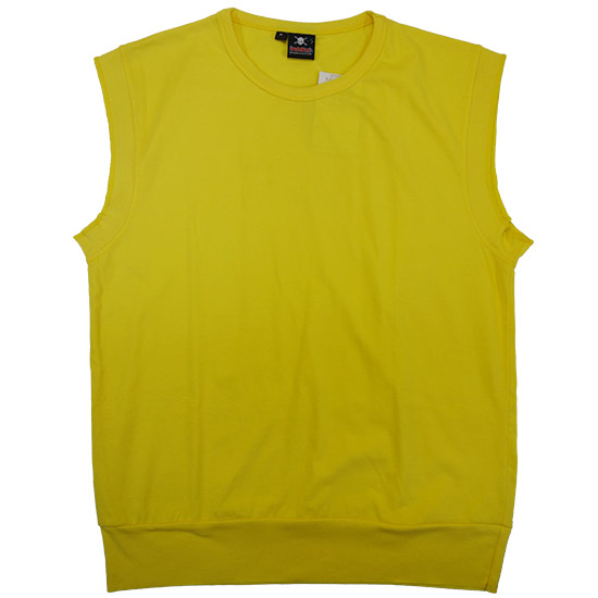 (T06S) Sleeveless BigRib in Fabric Color (2019) Sun in (210 GSM, 100% Cotton) Fabric ColorsStandard fabric for men shirtsFabric Specification100% Cotton210 Grams Per Square MeterPreshrunk materialThe fabric is preshrunk, but depending on the way you wash, the fabric might still have up to 2% of shrinkage more.