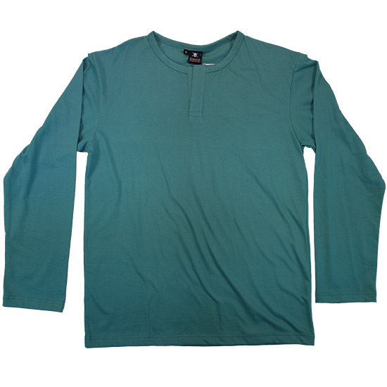 (T32S) Long Sleeve Style Henley shirt - This henley shirt is a collarless mens pullover long sleeve shirt, characterized by a 10-centimetre-long placket beneath the round neckline. It essentially resembles a collarless polo shirt. Its also available in a short sleeves (T17S) Henley shirt, and it can be made in almost any fabric. A classic henley should have buttons even ours standard one dont come with buttons, its possible to add 2 to 5 buttons. They were so named because this particular style of shirt was the traditional uniform of rowers in the English town of Henley-on-Thames. Some crews still use this style as part of their uniform. Originally quite popular in the early 1970s, Henley shirts have recently made a fashion comeback, especially in Western countries. - style shirt ready for your own custom printing in Bali