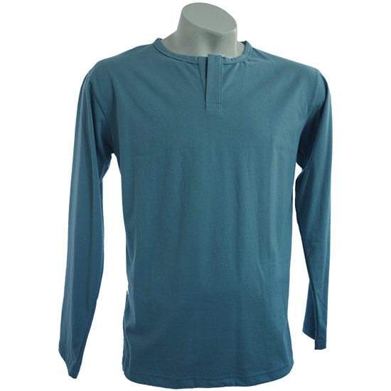 (T32S) Long Sleeve Style Henley shirt - This henley shirt is a collarless mens pullover long sleeve shirt, characterized by a 10-centimetre-long placket beneath the round neckline. It essentially resembles a collarless polo shirt. Its also available in a short sleeves (T17S) Henley shirt, and it can be made in almost any fabric. A classic henley should have buttons even ours standard one dont come with buttons, its possible to add 2 to 5 buttons. They were so named because this particular style of shirt was the traditional uniform of rowers in the English town of Henley-on-Thames. Some crews still use this style as part of their uniform. Originally quite popular in the early 1970s, Henley shirts have recently made a fashion comeback, especially in Western countries. - style shirt ready for your own custom printing in Bali